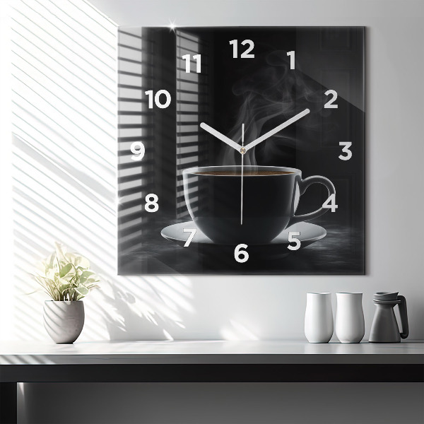 Wanduhr quadratisch Tasse mit schwarzem Kaffee