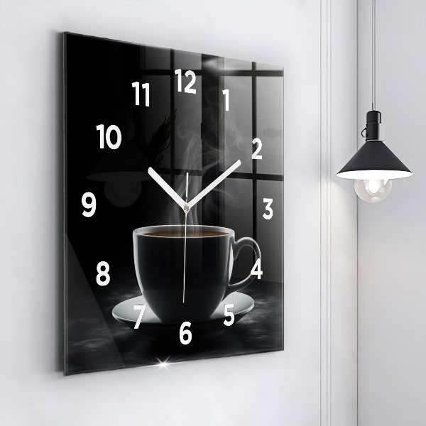 Wanduhr quadratisch Tasse mit schwarzem Kaffee