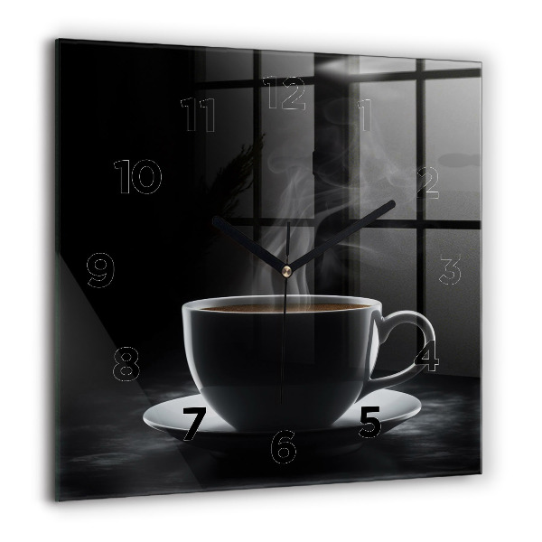 Wanduhr quadratisch Tasse mit schwarzem Kaffee