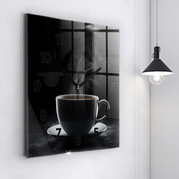 Wanduhr quadratisch Tasse mit schwarzem Kaffee