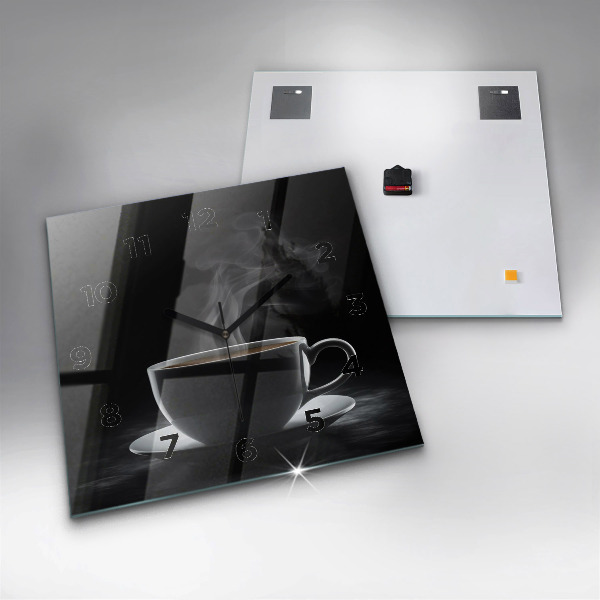 Wanduhr quadratisch Tasse mit schwarzem Kaffee