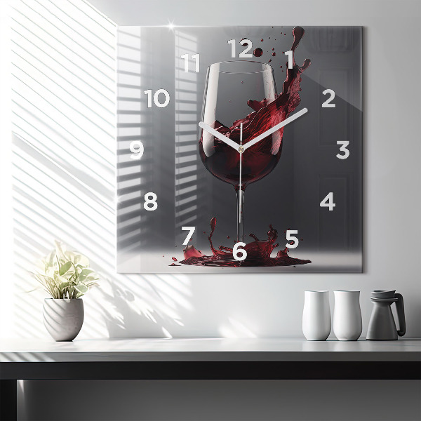 Wanduhr modern quadratisch Glas Rotwein