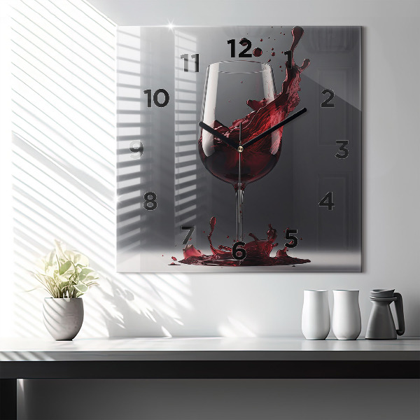Wanduhr modern quadratisch Glas Rotwein