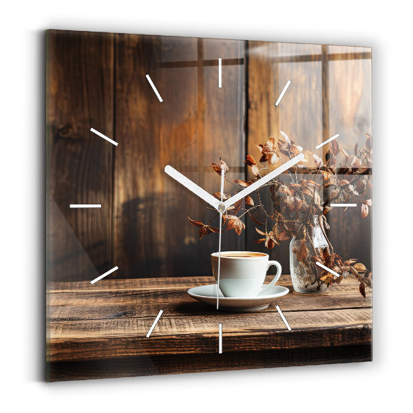 Wanduhr quadratisch Tasse Kaffee