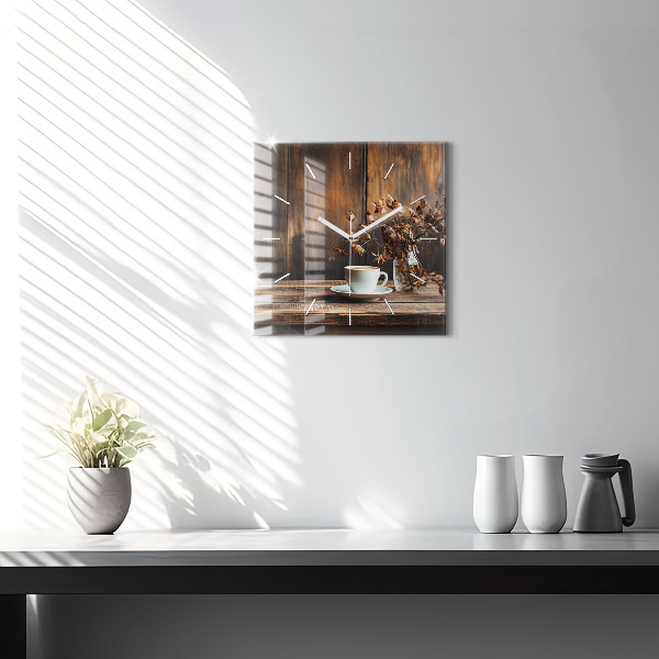 Wanduhr quadratisch Tasse Kaffee