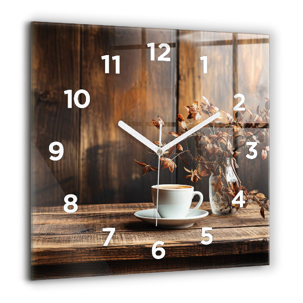 Wanduhr quadratisch Tasse Kaffee