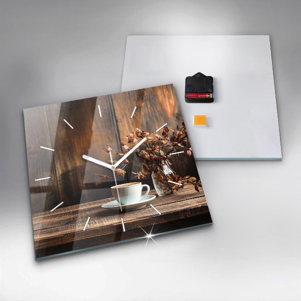 Wanduhr quadratisch Tasse Kaffee