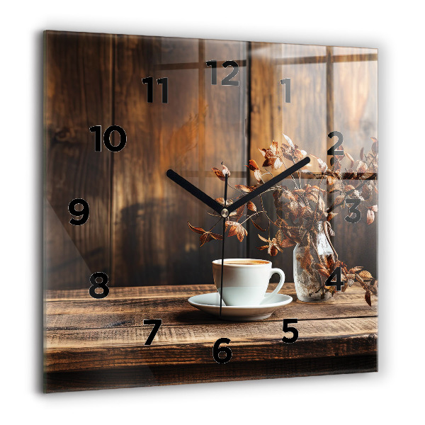 Wanduhr quadratisch Tasse Kaffee