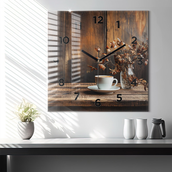 Wanduhr quadratisch Tasse Kaffee