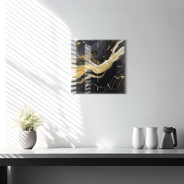 Wanduhr quadratisch Goldener Marmor