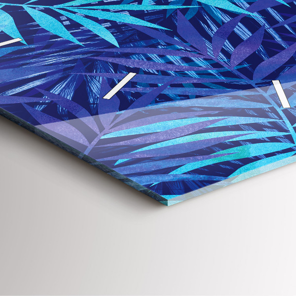 Wanduhr quadratisch mit motiv Blaue Blätter