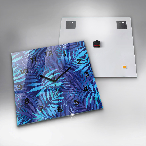 Wanduhr quadratisch mit motiv Blaue Blätter