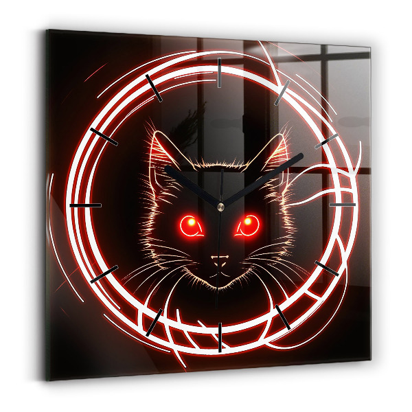 Wanduhr modern quadratisch Katze mit roten Augen