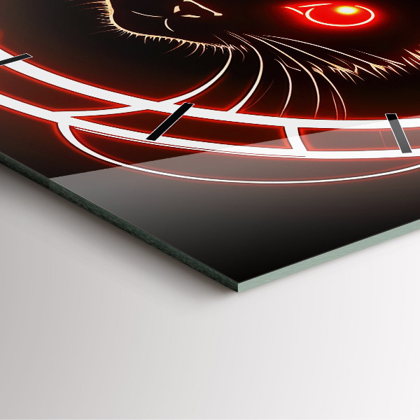 Wanduhr modern quadratisch Katze mit roten Augen