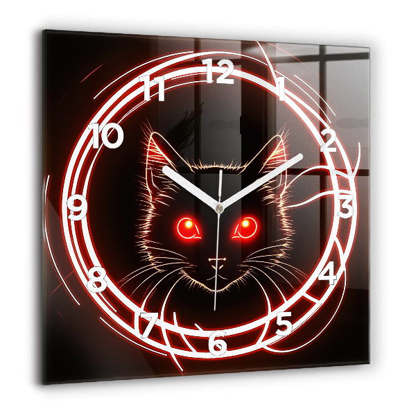 Wanduhr modern quadratisch Katze mit roten Augen