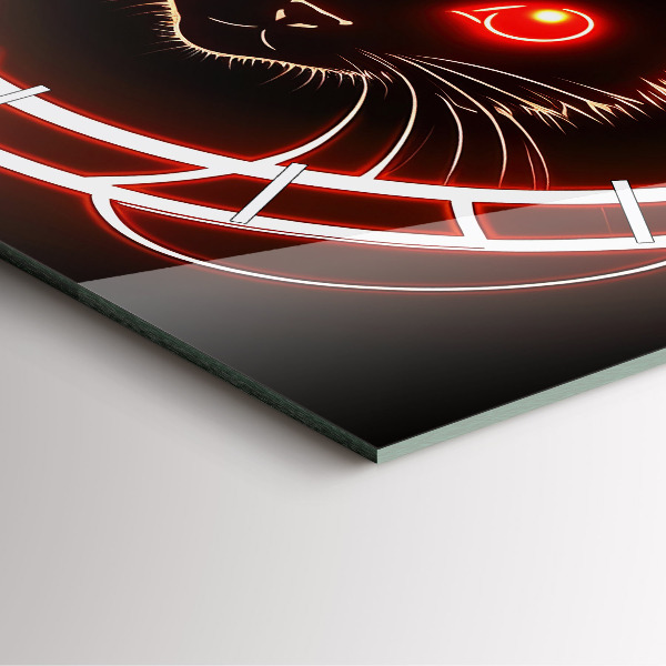 Wanduhr modern quadratisch Katze mit roten Augen