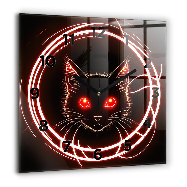 Wanduhr modern quadratisch Katze mit roten Augen