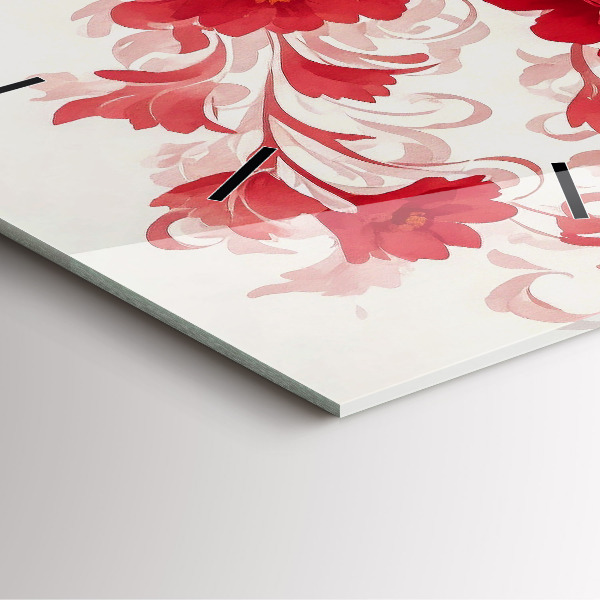 Wanduhr quadratisch Rote Blumen