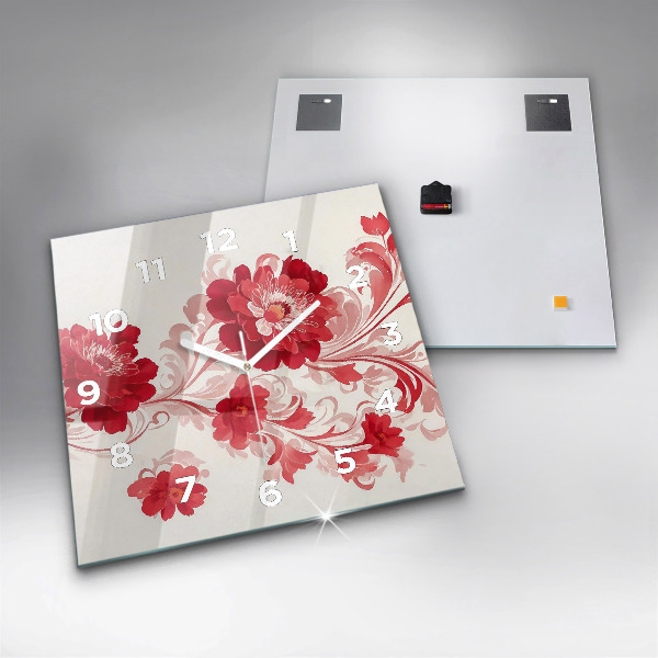 Wanduhr quadratisch Rote Blumen