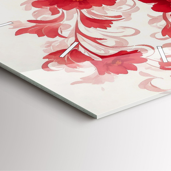 Wanduhr quadratisch Rote Blumen