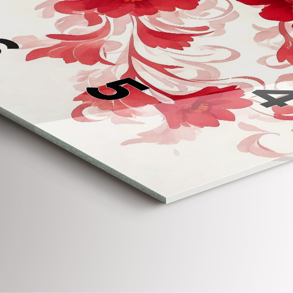 Wanduhr quadratisch Rote Blumen