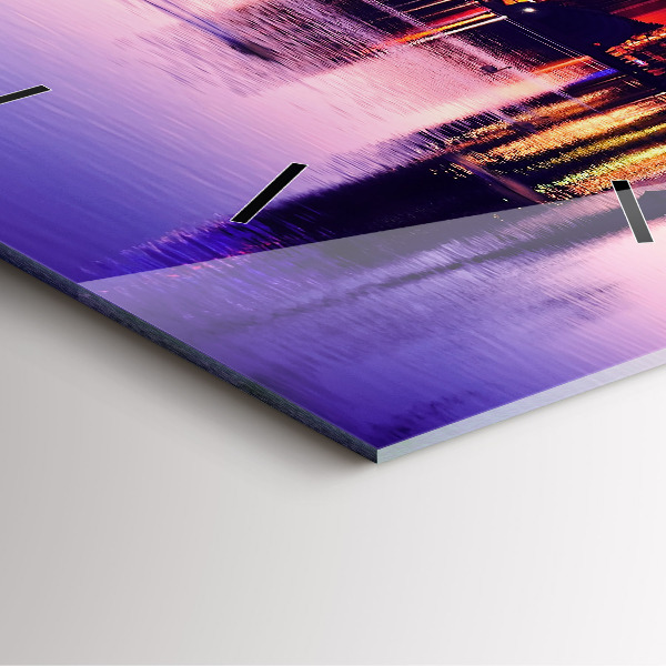 Wanduhr modern quadratisch Abendliches Stadtpanorama