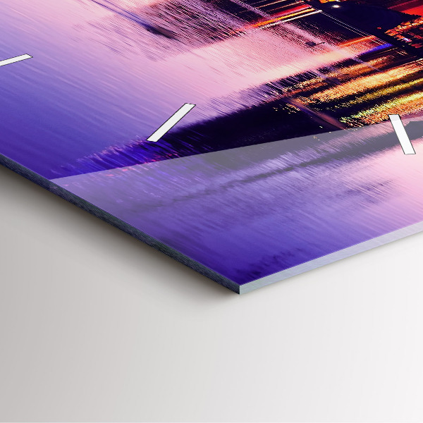 Wanduhr modern quadratisch Abendliches Stadtpanorama