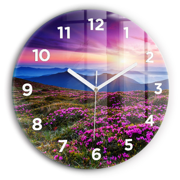 Wanduhr rund mit motiv Sonnenaufgang Blumen
