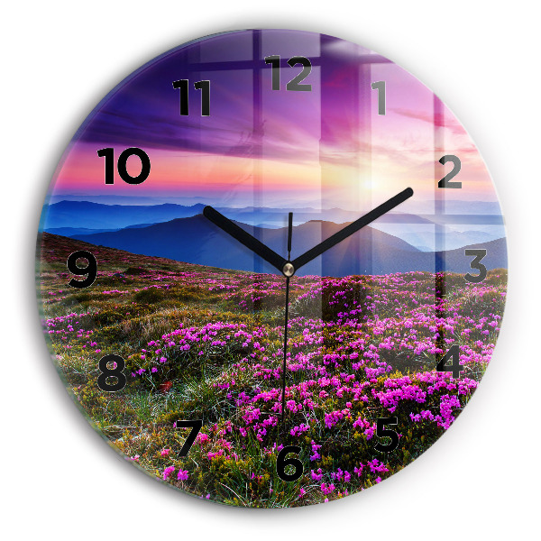 Wanduhr rund mit motiv Sonnenaufgang Blumen