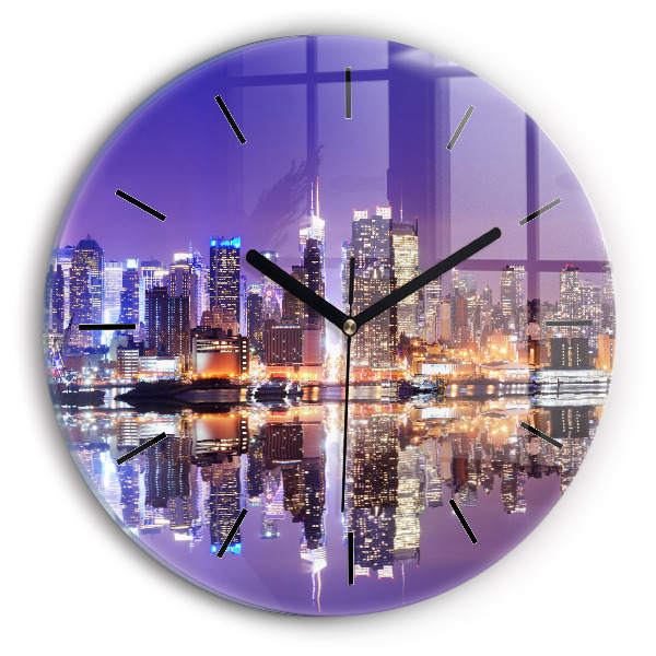 Wanduhr glas rund New York bei Nacht