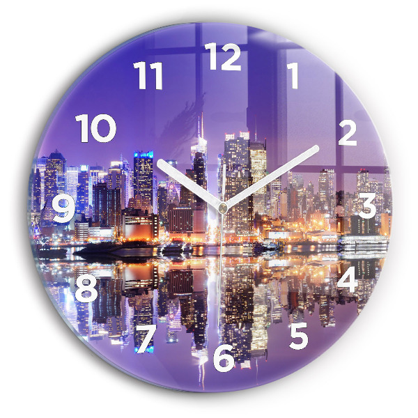Wanduhr glas rund New York bei Nacht