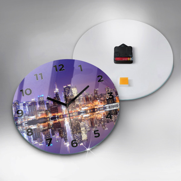 Wanduhr glas rund New York bei Nacht