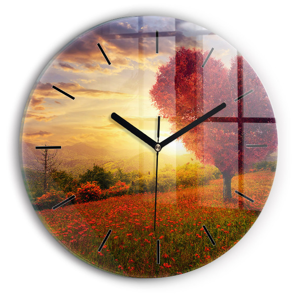 Wanduhr rund mit motiv Liebesherz Baum