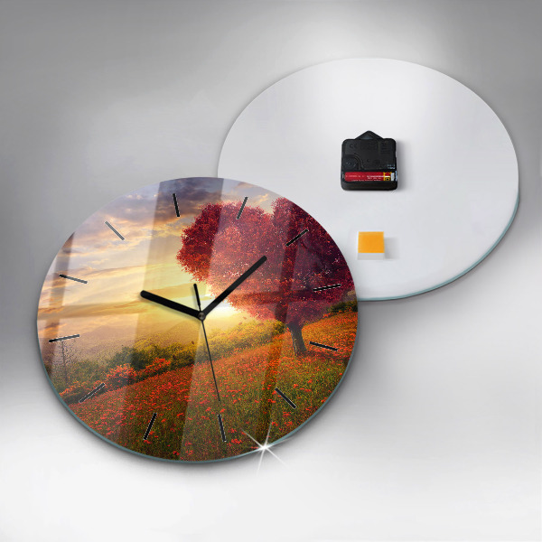 Wanduhr rund mit motiv Liebesherz Baum