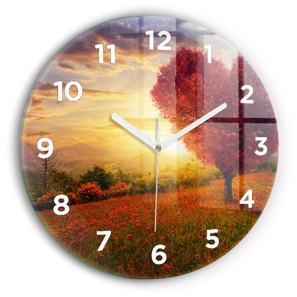 Wanduhr rund mit motiv Liebesherz Baum