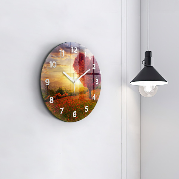 Wanduhr rund mit motiv Liebesherz Baum