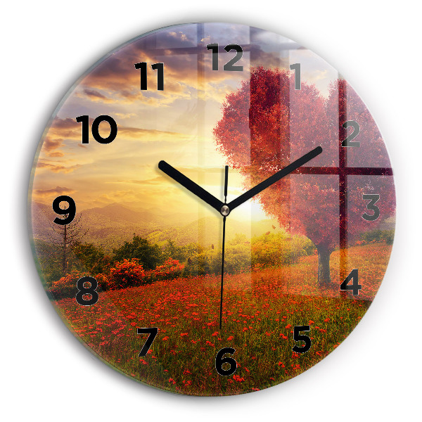 Wanduhr rund mit motiv Liebesherz Baum