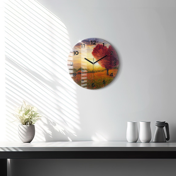 Wanduhr rund mit motiv Liebesherz Baum