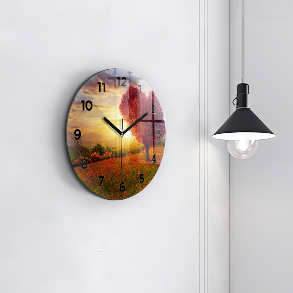 Wanduhr rund mit motiv Liebesherz Baum