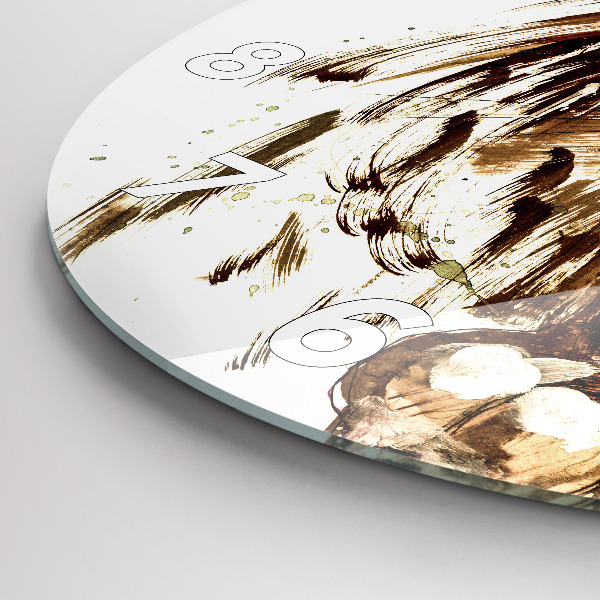 Wanduhr glas rund Illustration eines braunen Löwen