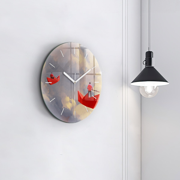 Wanduhr rund mit motiv Papier-Schiffe