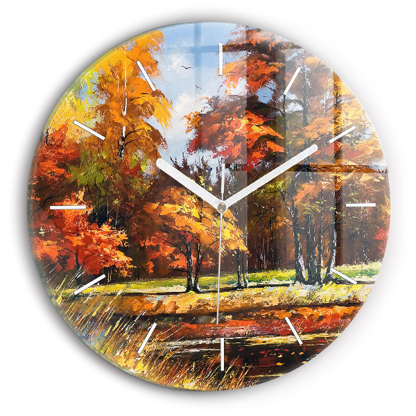 Wanduhr rund mit motiv Herbstlandschaft mit Fluss