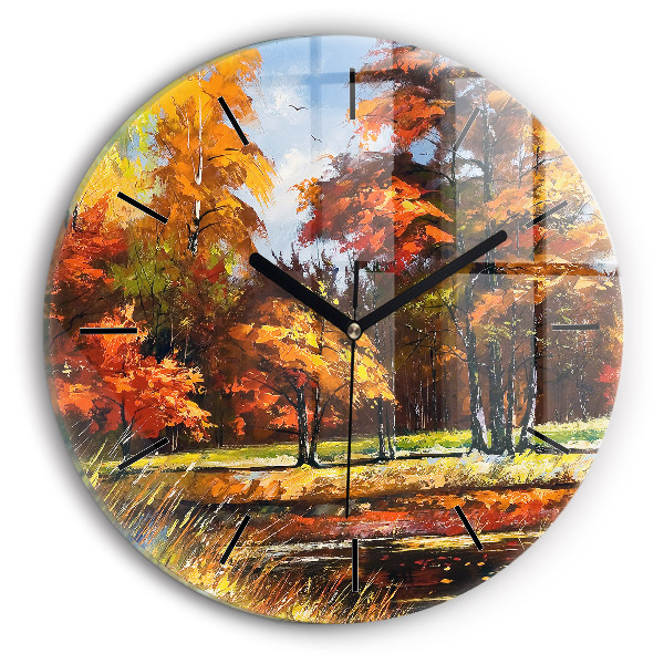Wanduhr rund mit motiv Herbstlandschaft mit Fluss