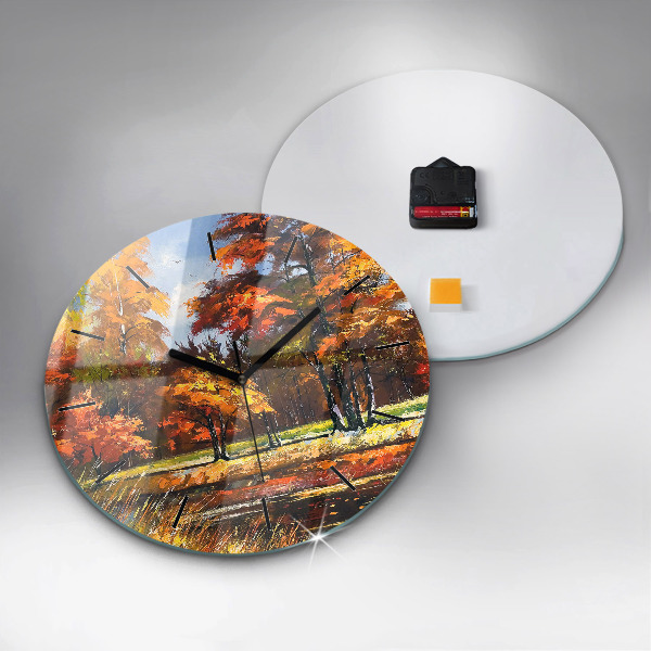 Wanduhr rund mit motiv Herbstlandschaft mit Fluss