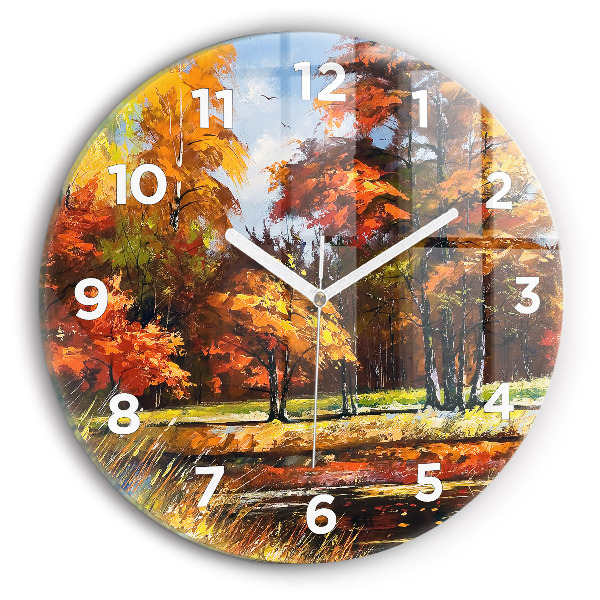Wanduhr rund mit motiv Herbstlandschaft mit Fluss