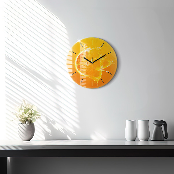 Wanduhr glas rund Orange