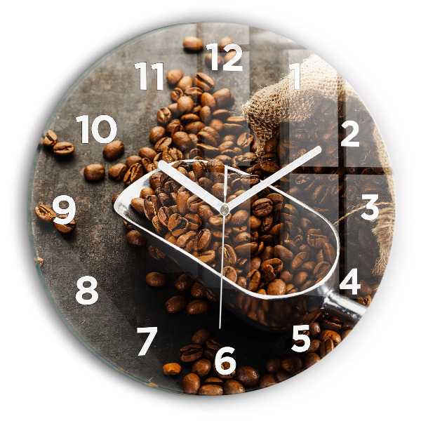 Wanduhr glas rund Sack mit Kaffeebohnen
