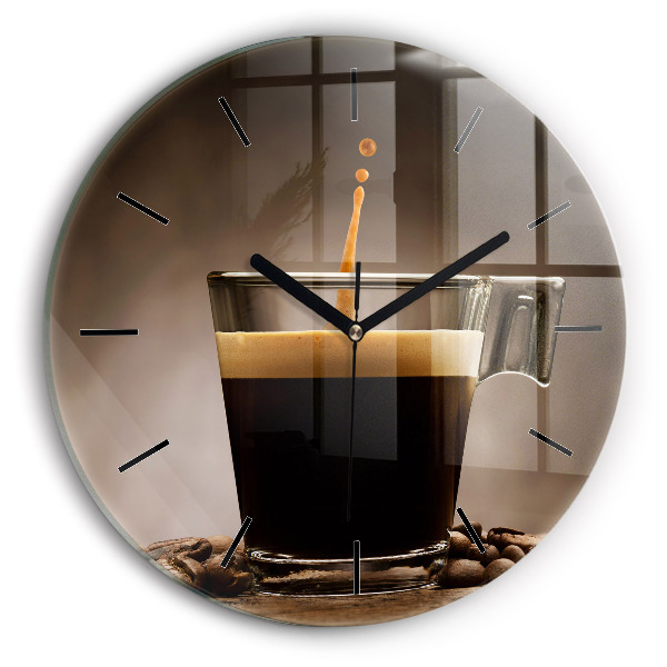Wanduhr glas rund Becher mit Kaffee