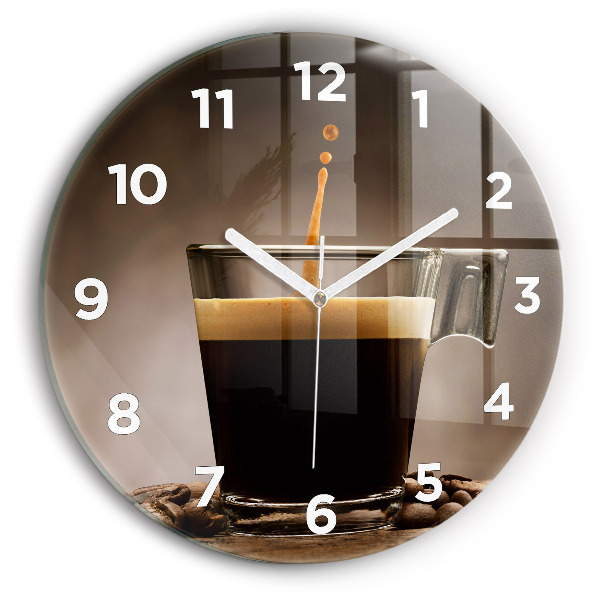Wanduhr glas rund Becher mit Kaffee