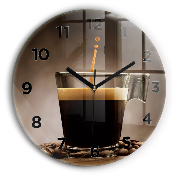 Wanduhr glas rund Becher mit Kaffee